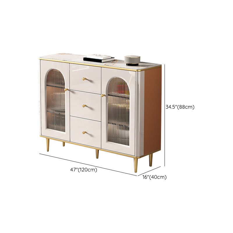 Glam Style Sideboard White Stone Top Side Board with Gold Legs