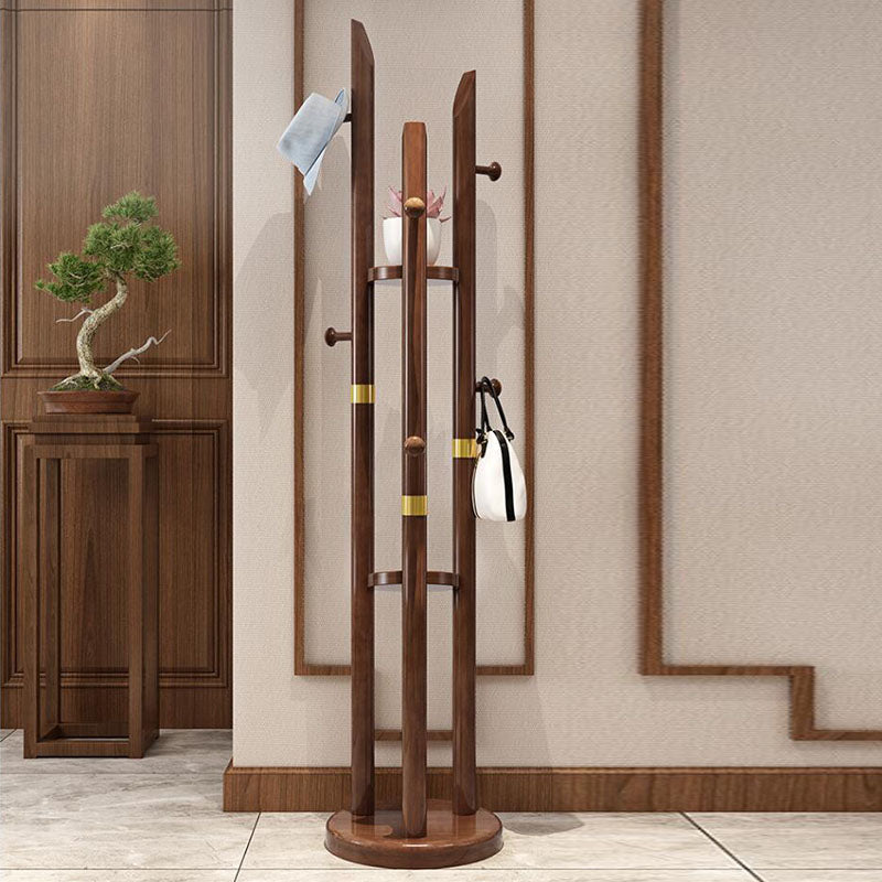 Solid Wood Entrance Coat Hanger Traditional Style Simple Home Floor Coat Rack