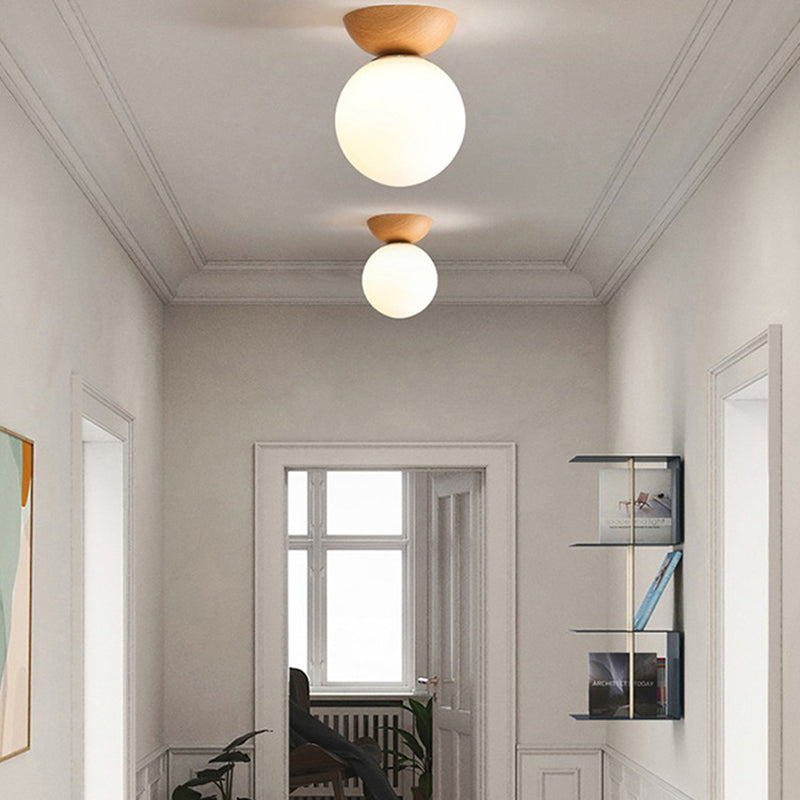 White Globe Flush Mount Lighting Modernism Glass Ceiling Light for Foyer