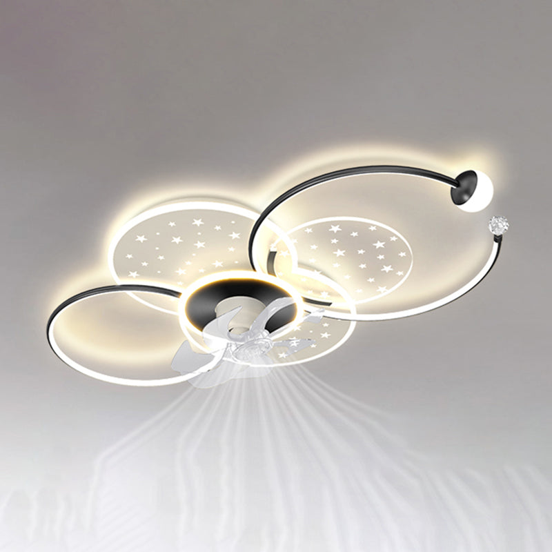 LED Ceiling Fan in Black and White Metal & Acrylic Interior Geometric Fan Light Fixture