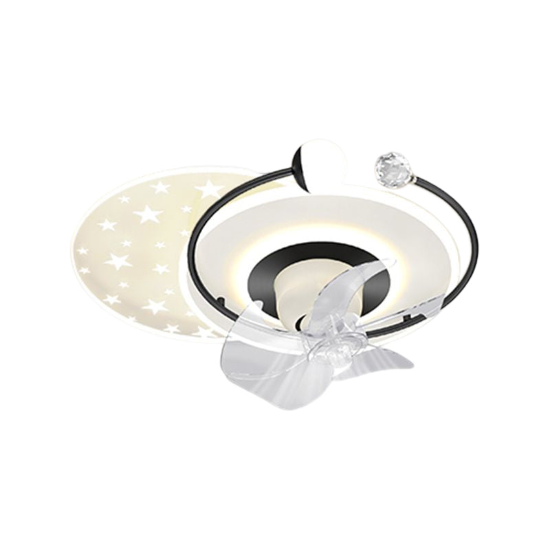 LED Ceiling Fan in Black and White Metal & Acrylic Interior Geometric Fan Light Fixture