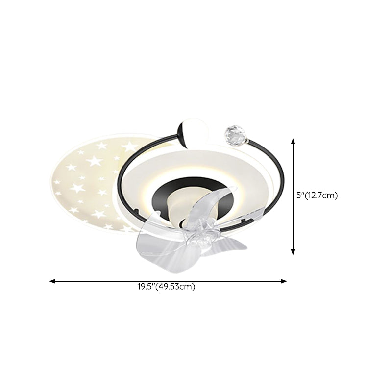 LED Ceiling Fan in Black and White Metal & Acrylic Interior Geometric Fan Light Fixture