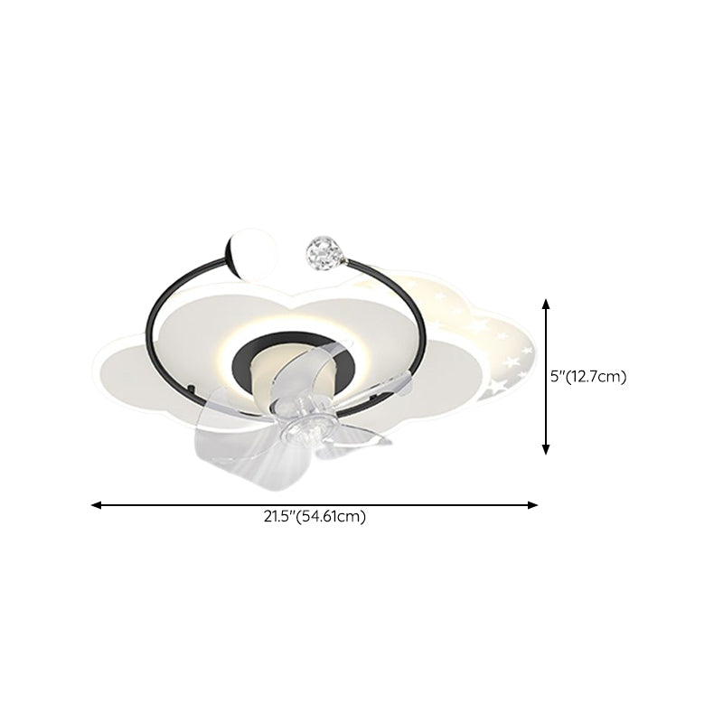 LED Ceiling Fan in Black and White Metal & Acrylic Interior Geometric Fan Light Fixture