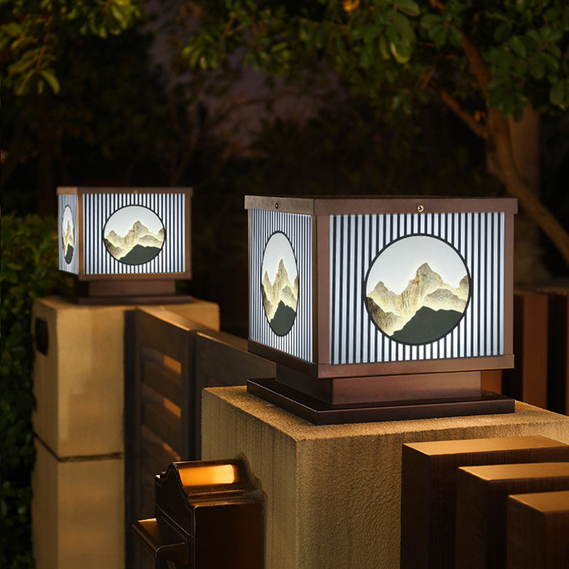 Metal Square Shape Outdoor Lights Modern Style 1-Light Solar Pillar Lamp