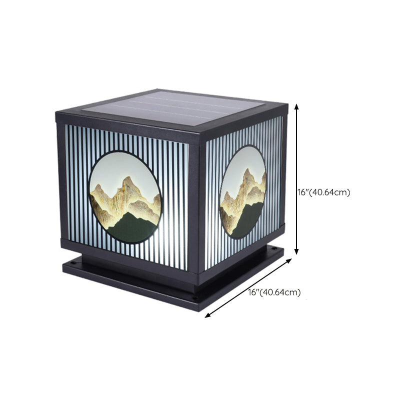 Metal Square Shape Outdoor Lights Modern Style 1-Light Solar Pillar Lamp