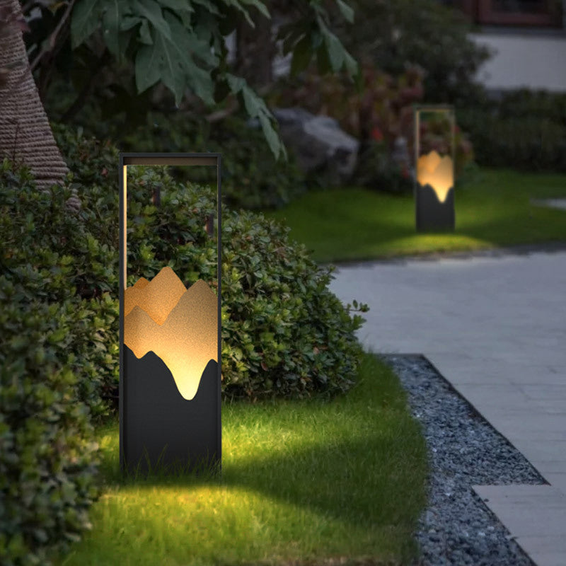 Modern Simple Metal Outdoor Light Rectangle Shape Waterproof Pillar Lamp for Courtyard