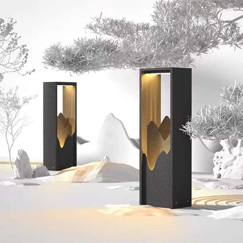 Modern Simple Metal Outdoor Light Rectangle Shape Waterproof Pillar Lamp for Courtyard