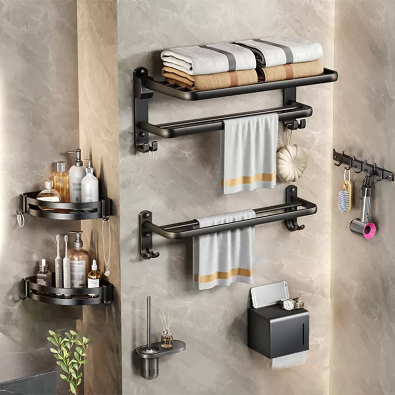 Modern Matte Black Bathroom Accessory Set Towel Bar/Paper Holder/Robe Hook Included