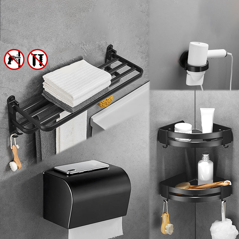 Matte Black 5-Piece Modern Bathroom Accessory Set with Bath Shelf/Tower Bar & Paper Holder