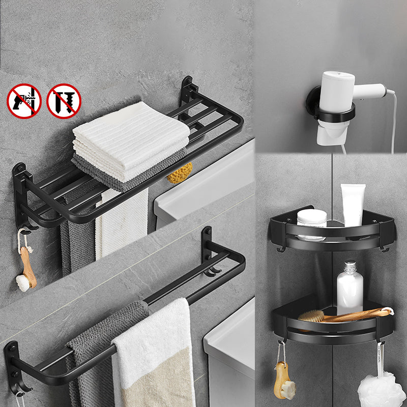 Matte Black 5-Piece Modern Bathroom Accessory Set with Bath Shelf/Tower Bar & Paper Holder