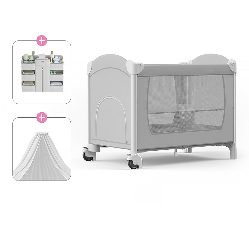 Plastic Assembled Crib Convertible Folding Crib with Wheels Arched Crib