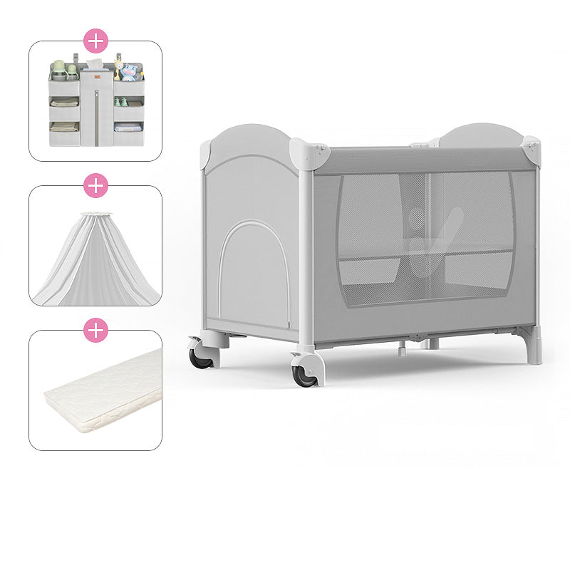 Plastic Assembled Crib Convertible Folding Crib with Wheels Arched Crib