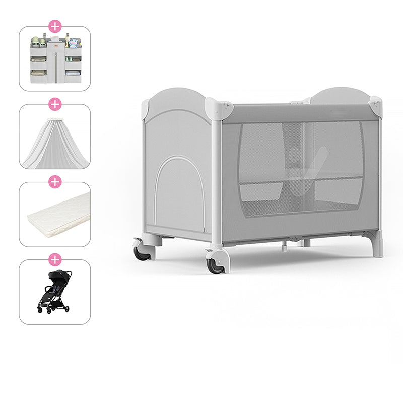 Plastic Assembled Crib Convertible Folding Crib with Wheels Arched Crib