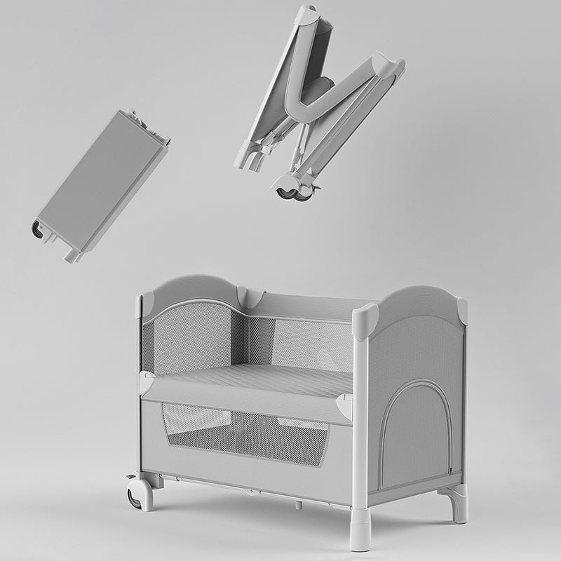 Plastic Assembled Crib Convertible Folding Crib with Wheels Arched Crib