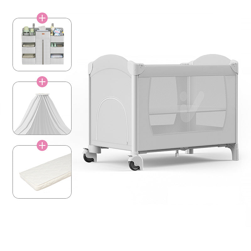 Plastic Assembled Crib Convertible Folding Crib with Wheels Arched Crib