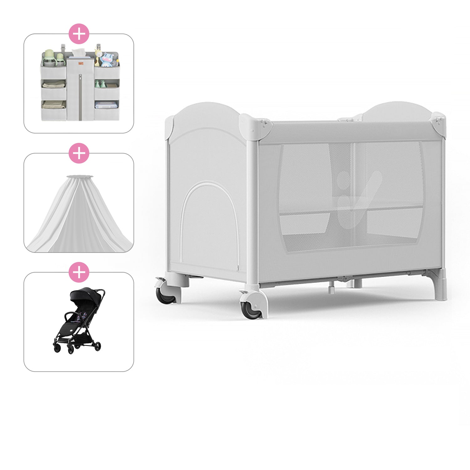 Plastic Assembled Crib Convertible Folding Crib with Wheels Arched Crib