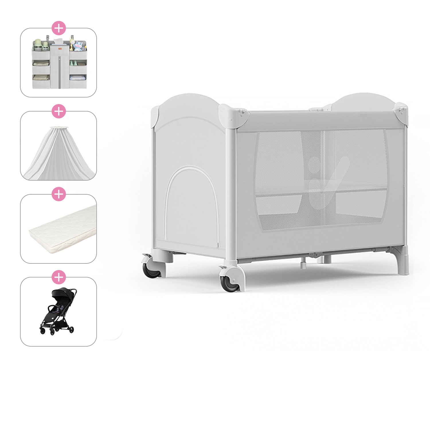 Plastic Assembled Crib Convertible Folding Crib with Wheels Arched Crib