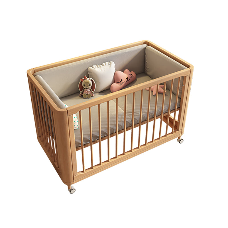 Wood Baby Crib 2-in-1 Convertible Crib Nursery Bed with Casters