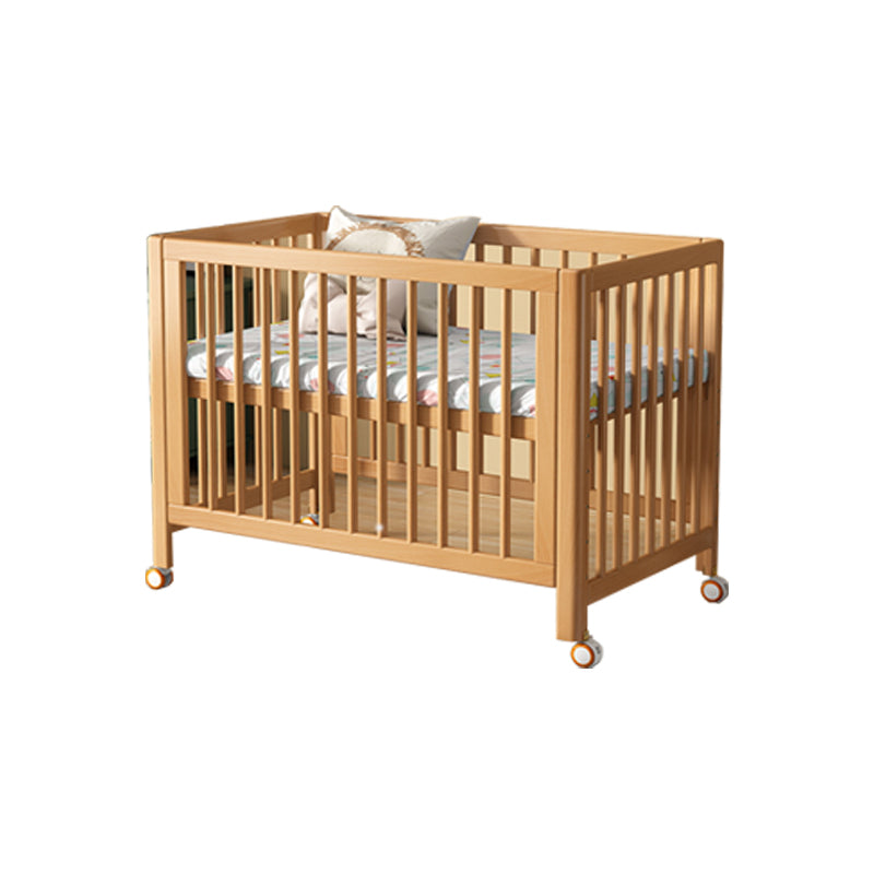 Light Wood Baby Crib 2-in-1 Convertible Crib Nursery Bed with Guardrail