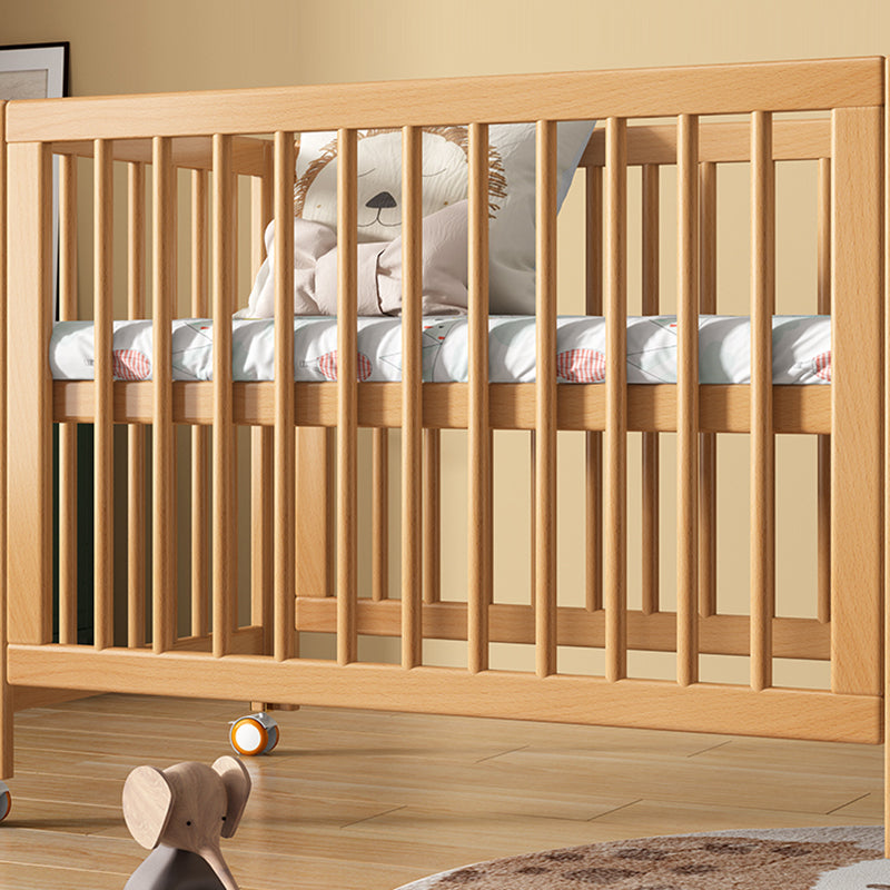 Light Wood Baby Crib 2-in-1 Convertible Crib Nursery Bed with Guardrail