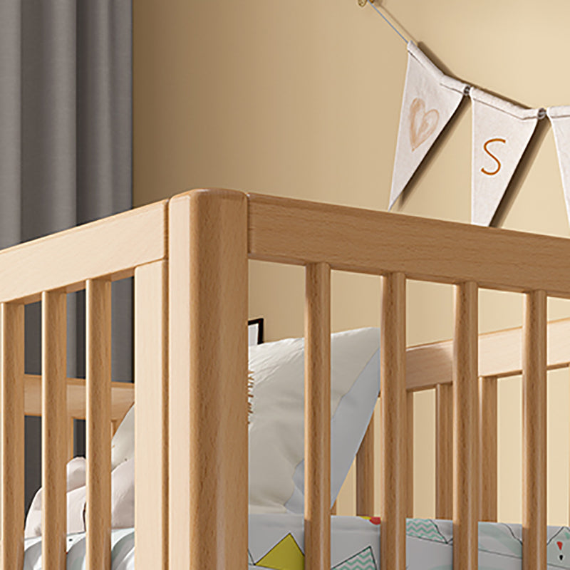 Light Wood Baby Crib 2-in-1 Convertible Crib Nursery Bed with Guardrail