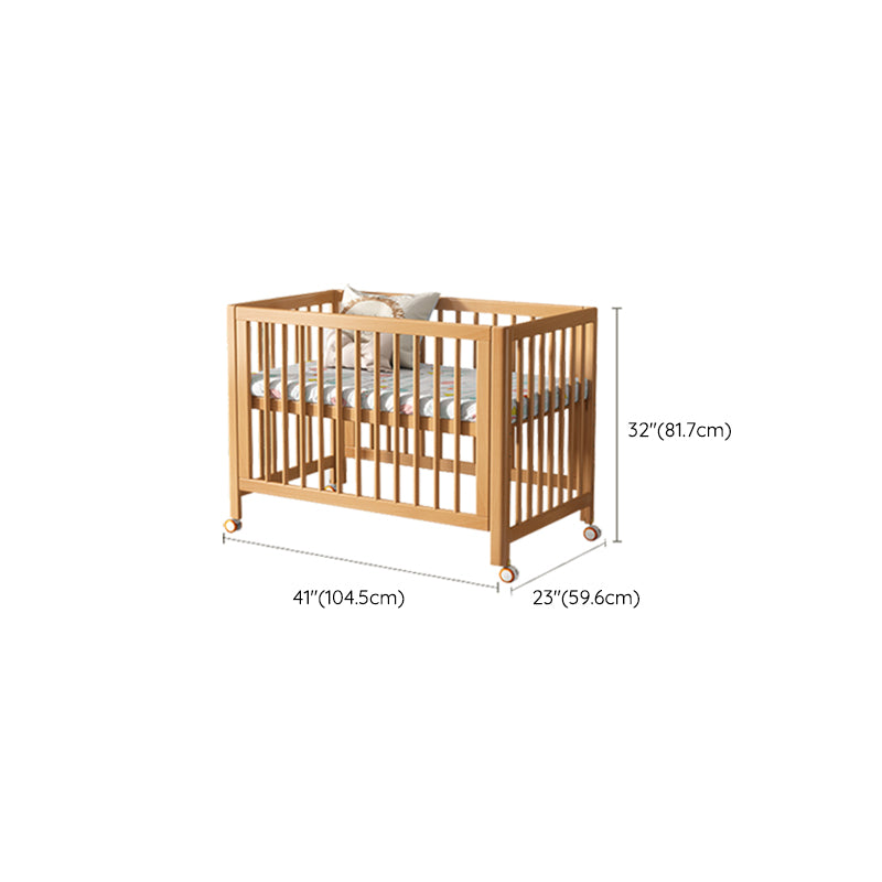 Light Wood Baby Crib 2-in-1 Convertible Crib Nursery Bed with Guardrail