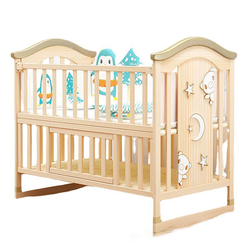 Baby Crib 4-in-1 Convertible Crib Nursery Bed with Guardrail and Casters