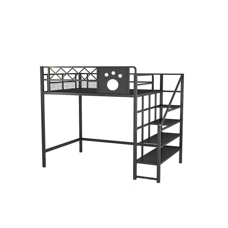 Contemporary Loft Bed Metal White/Black Kids Bed with Guardrail