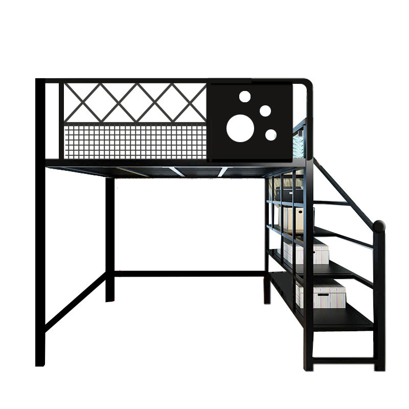 Contemporary Loft Bed Metal White/Black Kids Bed with Guardrail