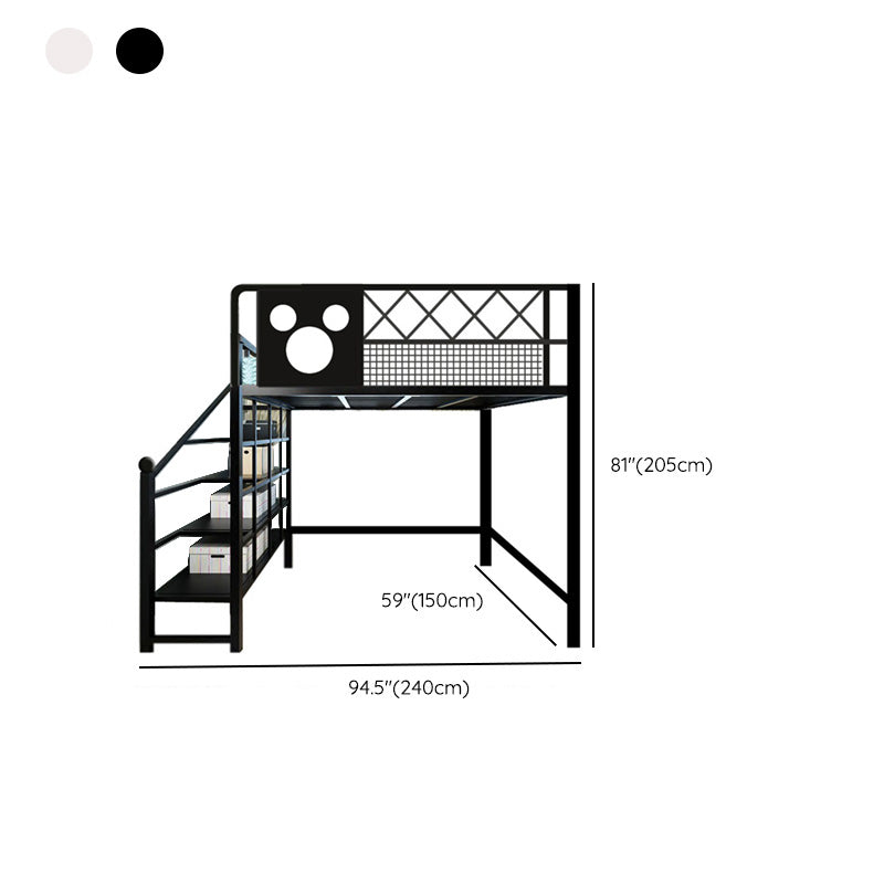 Contemporary Loft Bed Metal White/Black Kids Bed with Guardrail