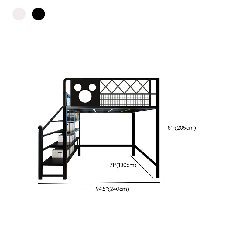 Contemporary Loft Bed Metal White/Black Kids Bed with Guardrail