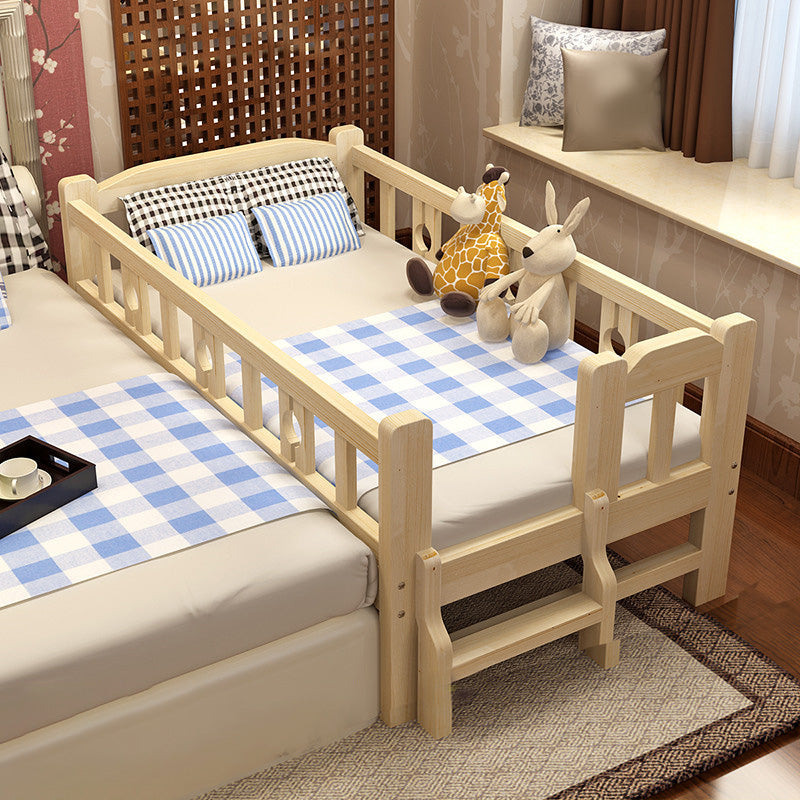 Contemporary Solid Wood Standard Bed with Detachable Guardrails in Natural