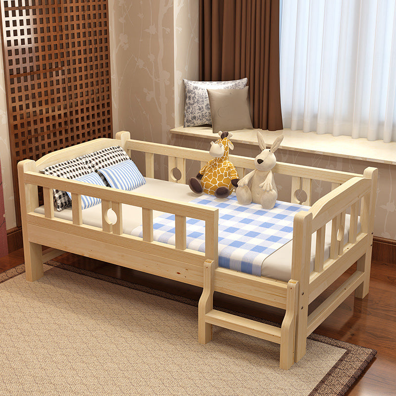 Contemporary Solid Wood Standard Bed with Detachable Guardrails in Natural