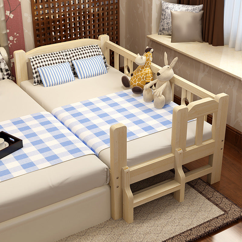 Contemporary Solid Wood Standard Bed with Detachable Guardrails in Natural