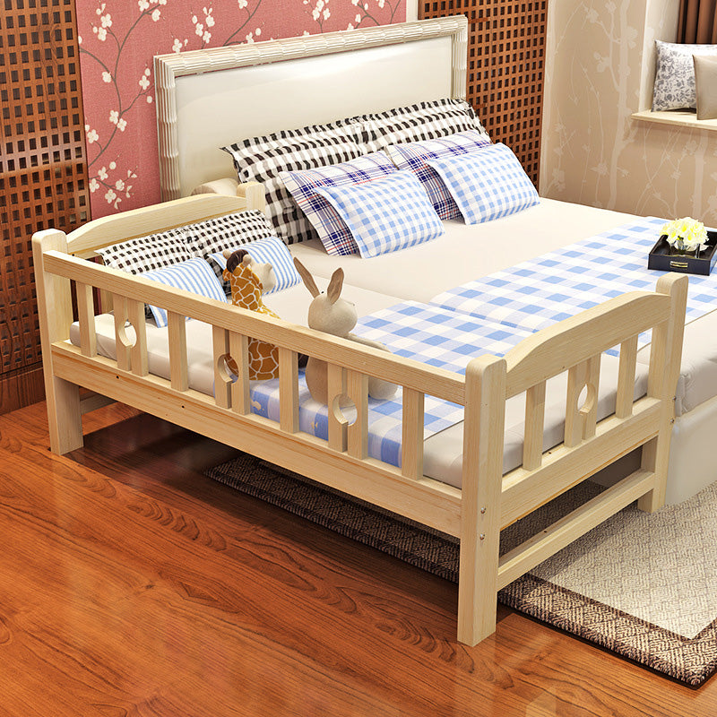 Contemporary Solid Wood Standard Bed with Detachable Guardrails in Natural