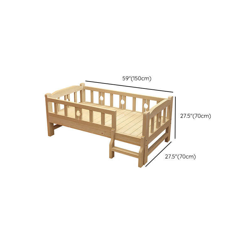 Contemporary Solid Wood Standard Bed with Detachable Guardrails in Natural