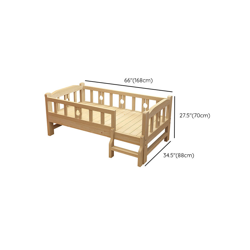 Contemporary Solid Wood Standard Bed with Detachable Guardrails in Natural