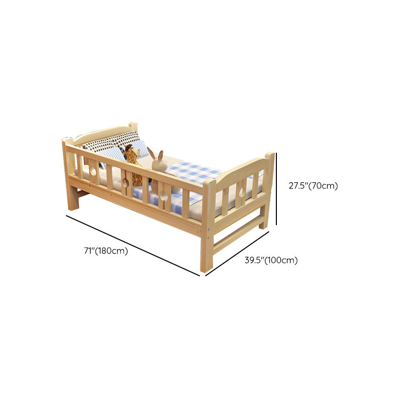 Contemporary Solid Wood Standard Bed with Detachable Guardrails in Natural