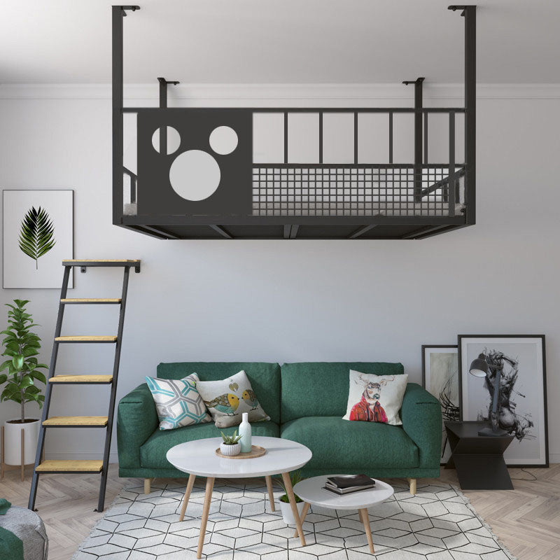 Contemporary Metal Loft Bed White/Black Kids Bed with Headboard and Guardrail