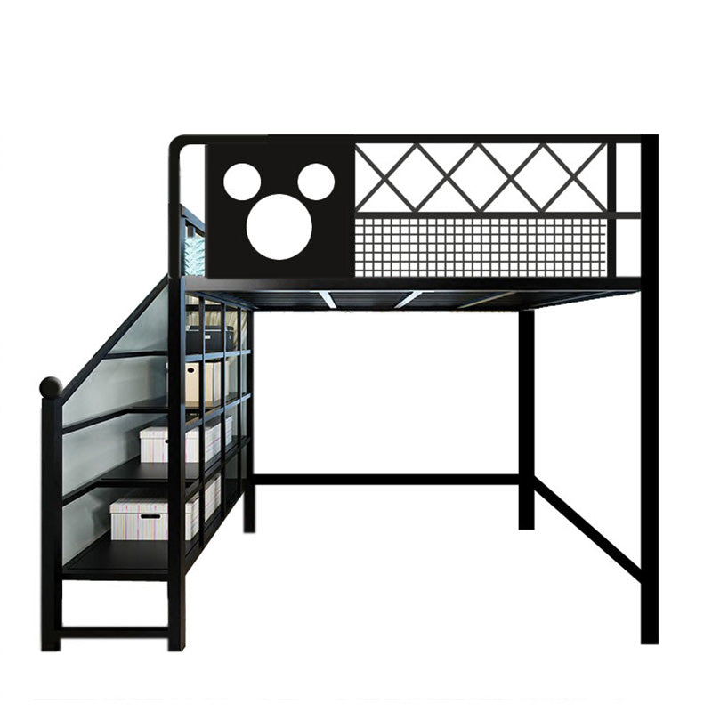 Contemporary Metal Loft Bed White/Black Kids Bed with Headboard and Guardrail