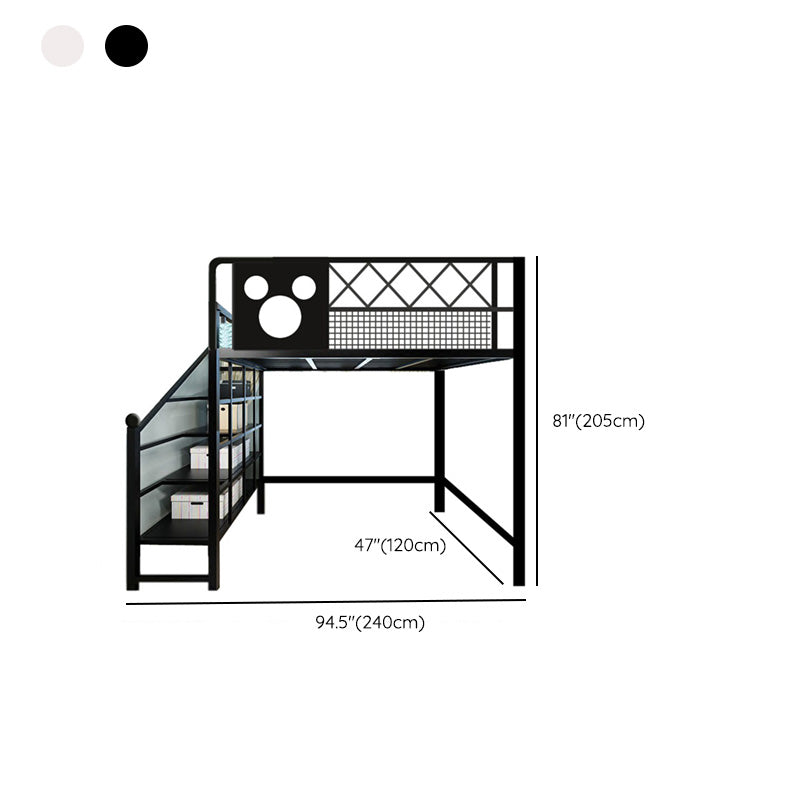 Contemporary Metal Loft Bed White/Black Kids Bed with Headboard and Guardrail