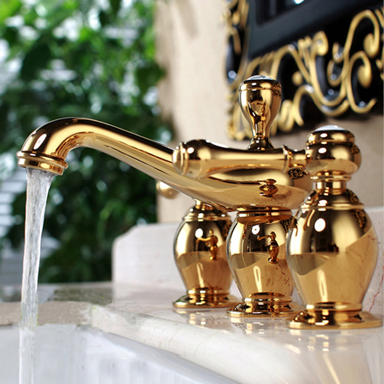 Glam Widespread Sink Faucet Lever Handles 3 Holes Solid Brass Faucet