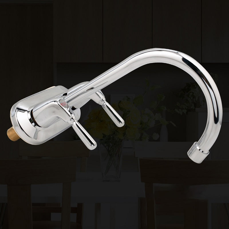 Modern Kitchen Sink Faucet Brass Double Knob Handle Gooseneck Bar Prep Kitchen Faucet