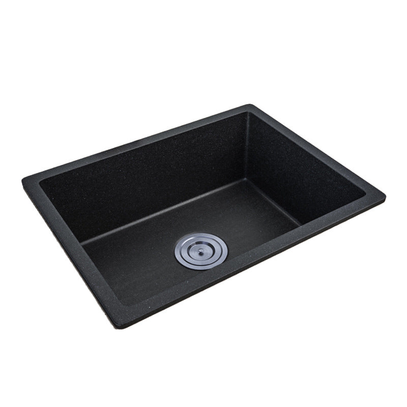 Contemporary Kitchen Sink Black Square Quartz Single Bowl without Faucet