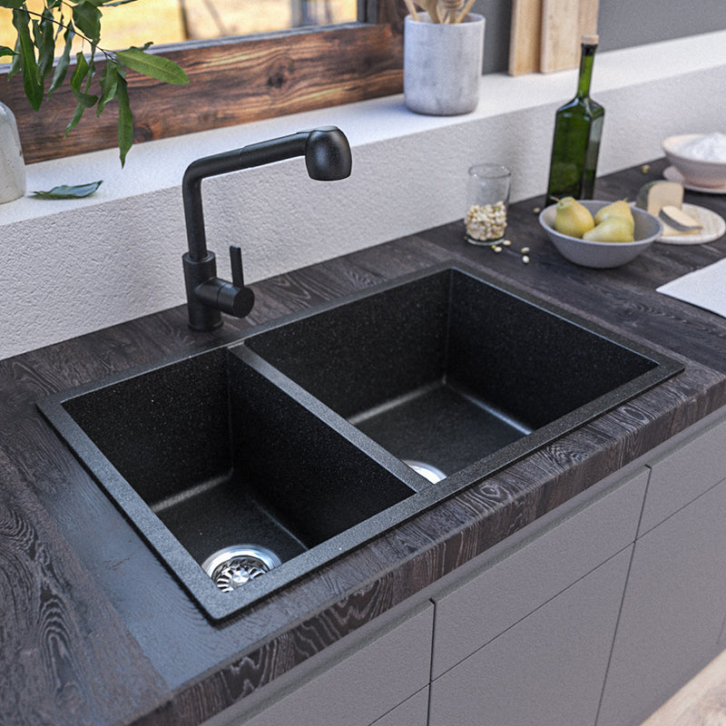 Contemporary Kitchen Sink Square Double Sink with Drain Assembly(Not Included Faucet)