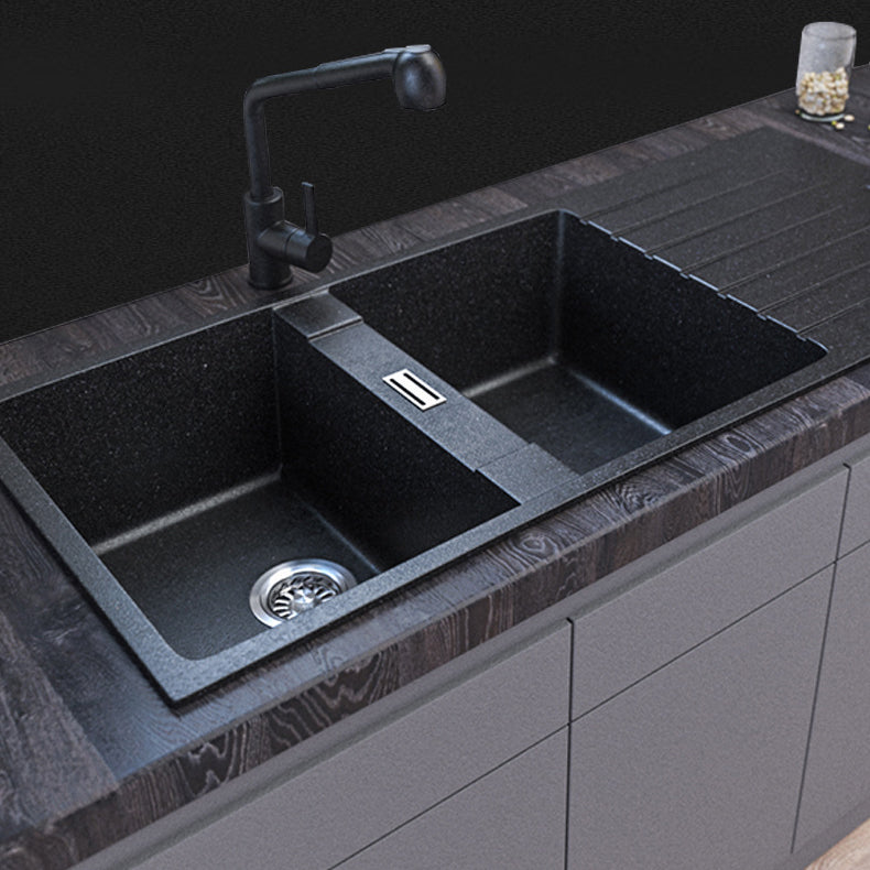 Contemporary Kitchen Sink Square Double Sink with Drain Assembly(Not Included Faucet)