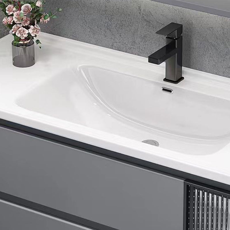 Contemporary Sink Cabinet Metal Gray Wall-Mounted Bathroom Vanity Set