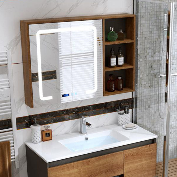 2 Drawers Vanity Wood Frame Freestanding Shelving Included Mirror Single Sink Vanity
