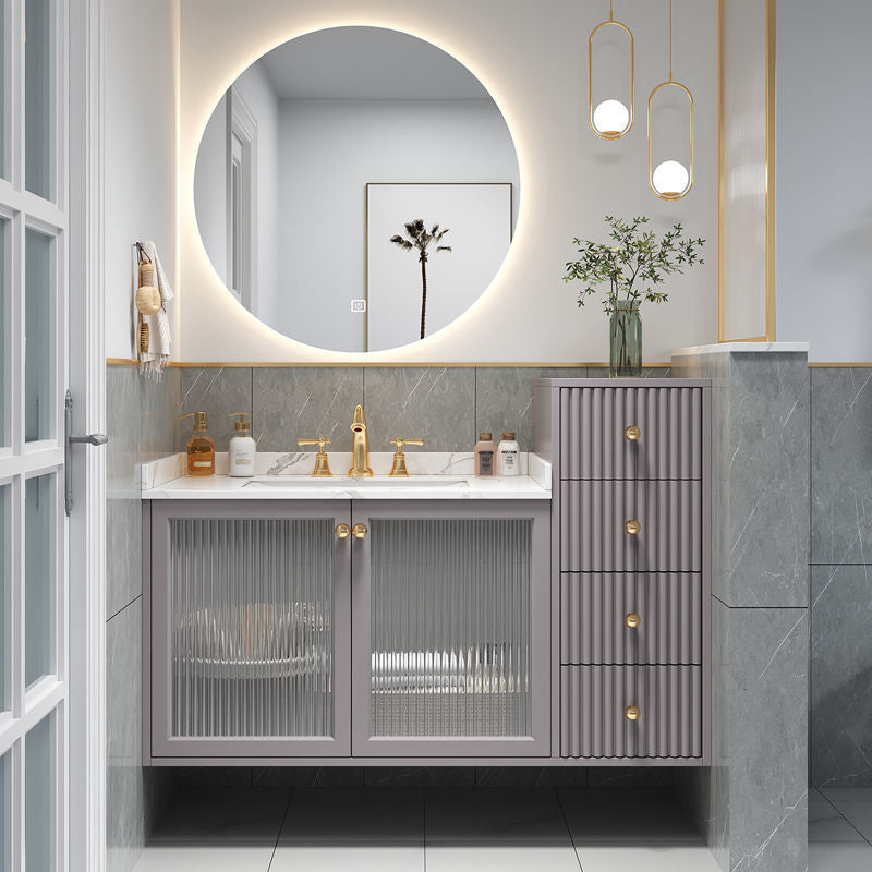 Modern Sink Vanity Wall Mount Solid Color Bathroom Vanity with Drawers