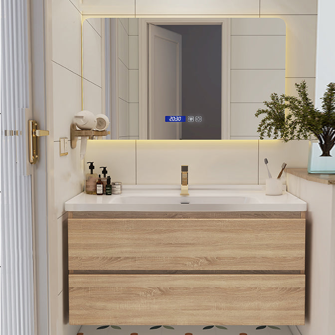 Drawers Bath Vanity Wood Mirror Rectangle Single Sink Wall Mount Vanity Set